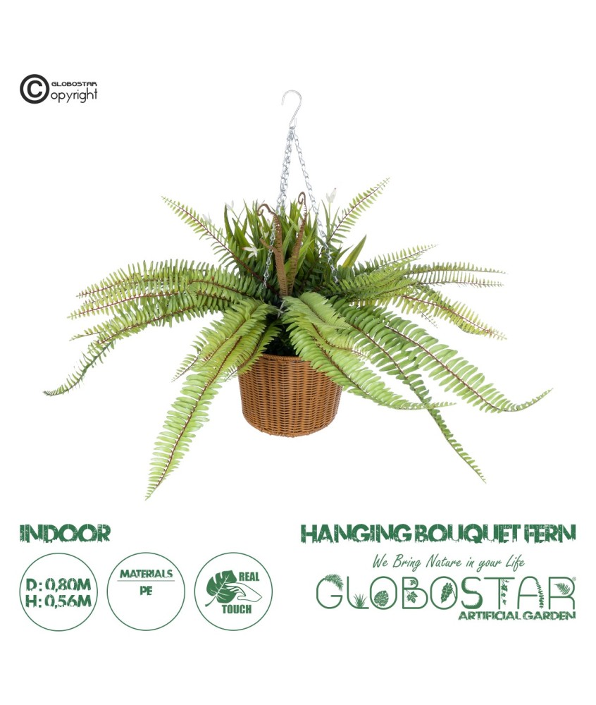 GloboStar® Artificial Garden FERN HANGING BOUQUET PLANT 20629 Τεχνητό Κρεμαστό Διακοσμητικό Φυτό Φτέρης  Y56cm